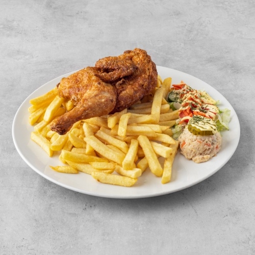 Halve haan schotel (incl. €0,35 plastic toeslag)