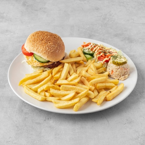 Hamburger speciaal schotel (incl. €0,35 plastic toeslag)